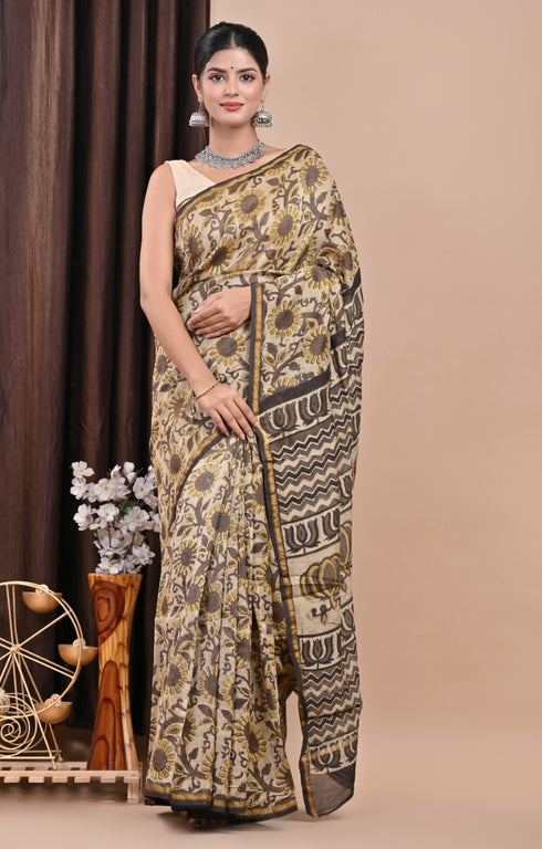 Floral Jaal Ajrak Print Chanderi Silk Saree (CHSAR37)